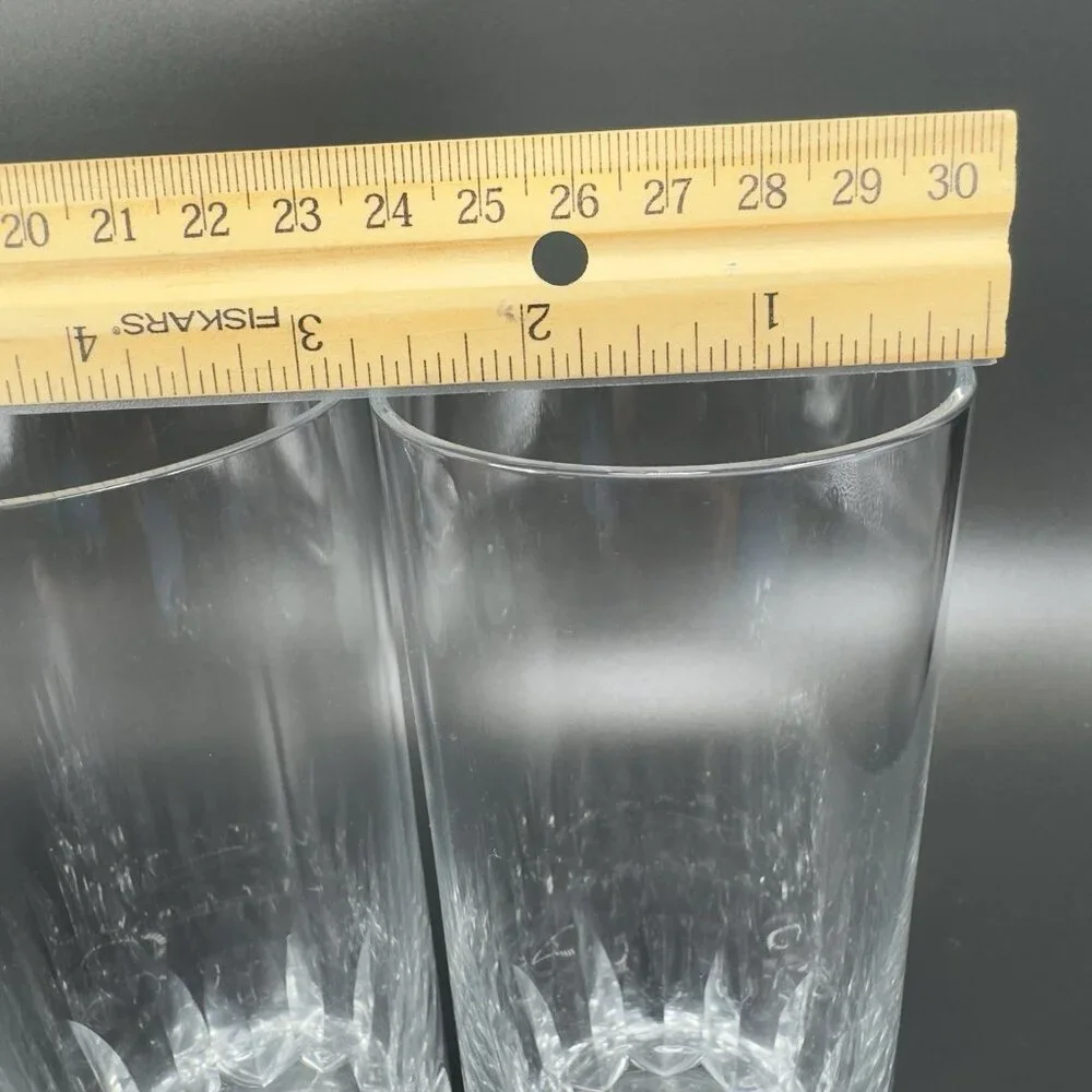 Vintage French Tall Tumblers Cups Barware Set 2 Glasses Cut Bottom Design VTG‎